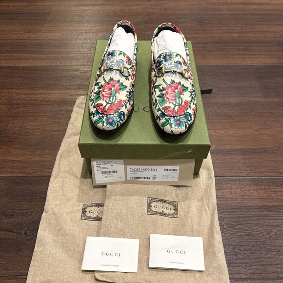 Gucci NWT Moccasin Leather Wexford Brit Roses Multicolor MSRP$1050 Size 39 - Picture 1 of 10